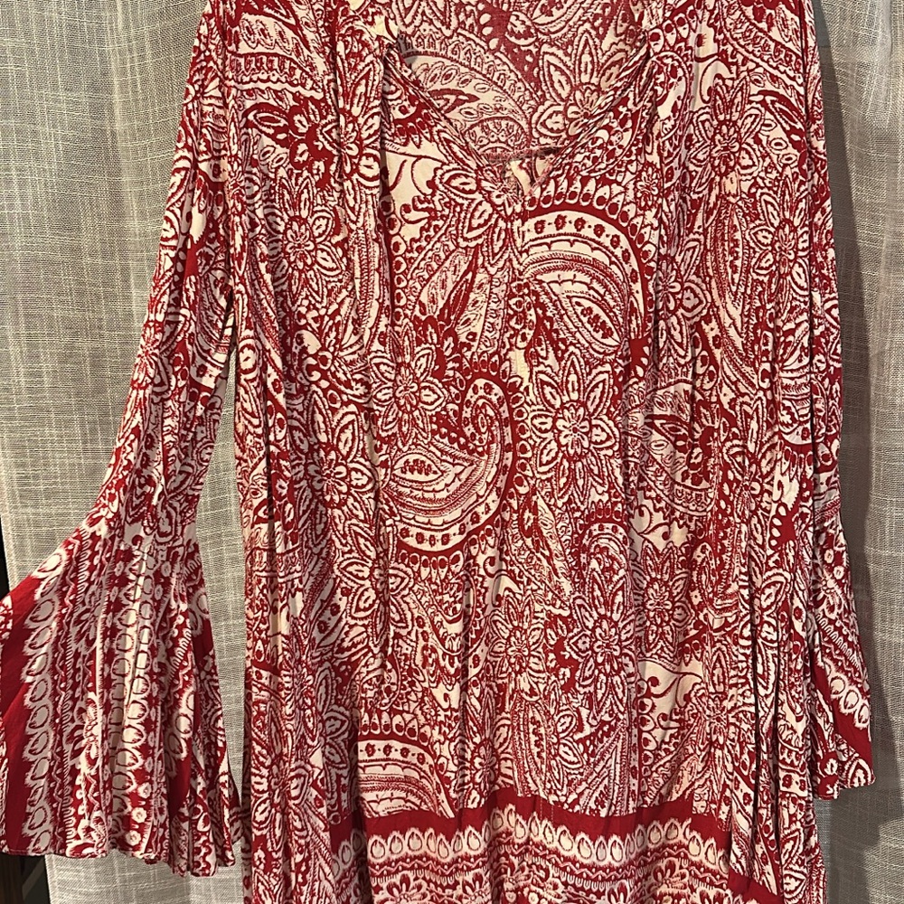 Red Paisley Long Sleeve Dress